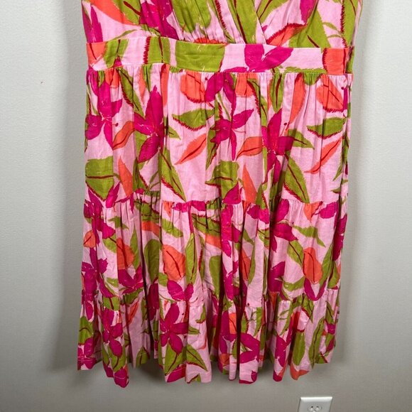 Taylor Lawn Mini Dress Size Small Pink Floral Tropical Vacation Resort Flutter - Picture 8 of 12